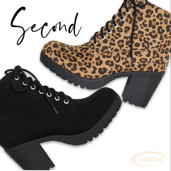 Soda Black Military Lug Sole Heeled Combat Bootie - Picture 6 of 8